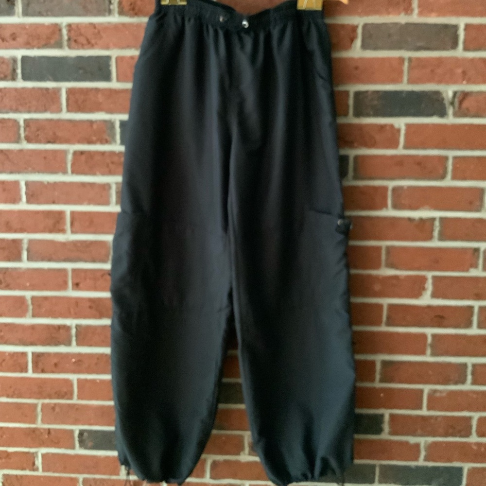 Black parachute cargo pants